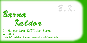 barna kaldor business card